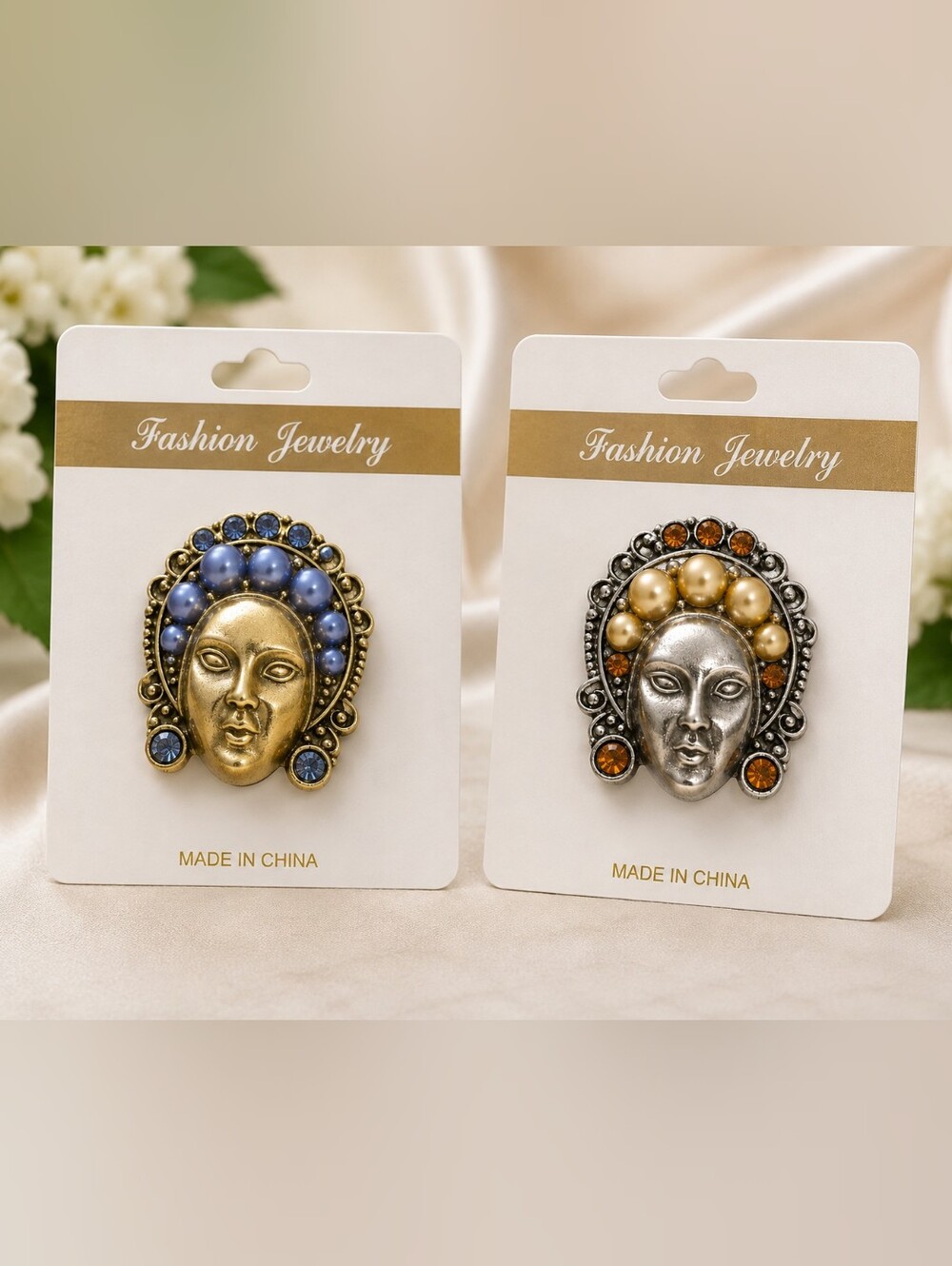Vintage Statement Face Brooch Set – 2 Piece